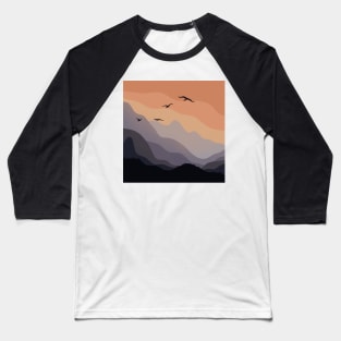 Minimal Hilly Sunrise Landscape Digital Illustration Baseball T-Shirt